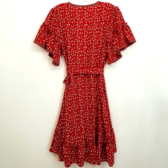 Nwot Max Studio Red Floral Flutter Sleeve Wrap Dress - Picture 12 of 14